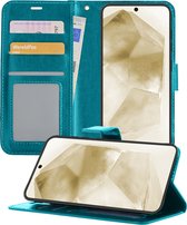 Hoesje Geschikt voor Samsung A55 Hoesje Book Case Hoes Wallet Cover - Hoes Geschikt voor Samsung Galaxy A55 Hoesje Bookcase Hoes - Turquoise.