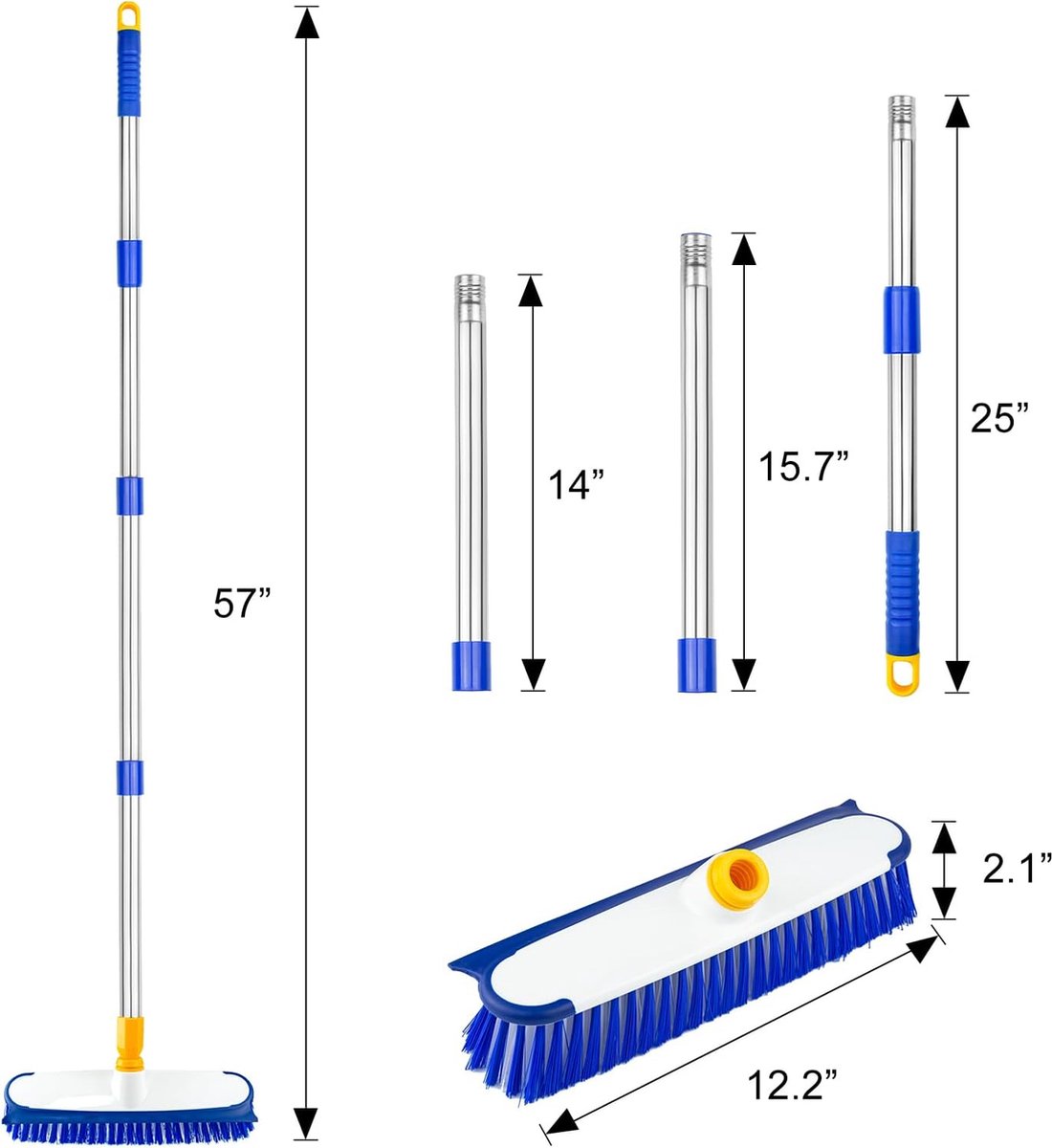 Brosse à Récurer Le Sol Avec Manche Long - Poils Rigides Et Lourds Brosse A Sol Avec Raclette Carrelage De Terrasse De Salle De Bain Epurateur Blanc Avec Manche