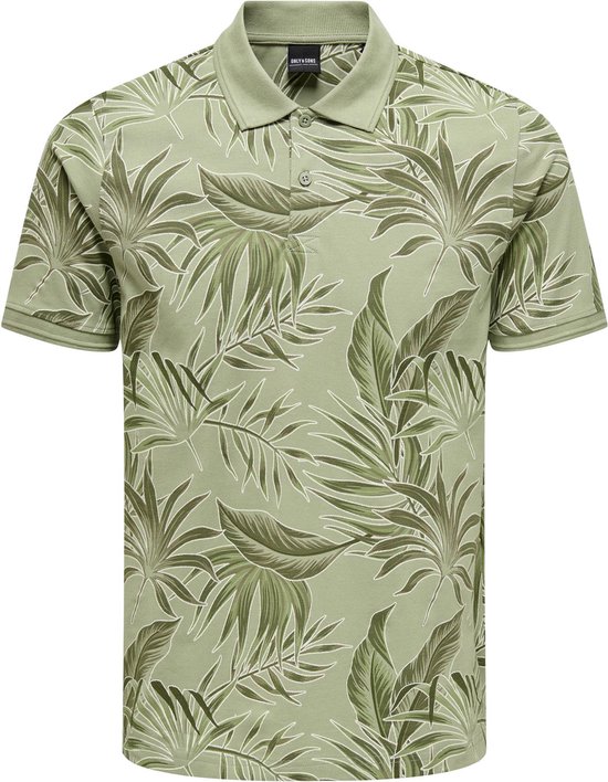ONLY & SONS ONSKASH SLIM LEAF AOP SS POLO Heren Poloshirt - Maat XXL