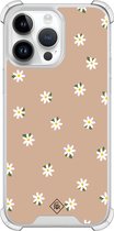 Casimoda® hoesje - Geschikt voor iPhone 14 Pro Max - Sweet Daisies - Shockproof case - Extra sterk - TPU/polycarbonaat - Bruin/beige, Transparant