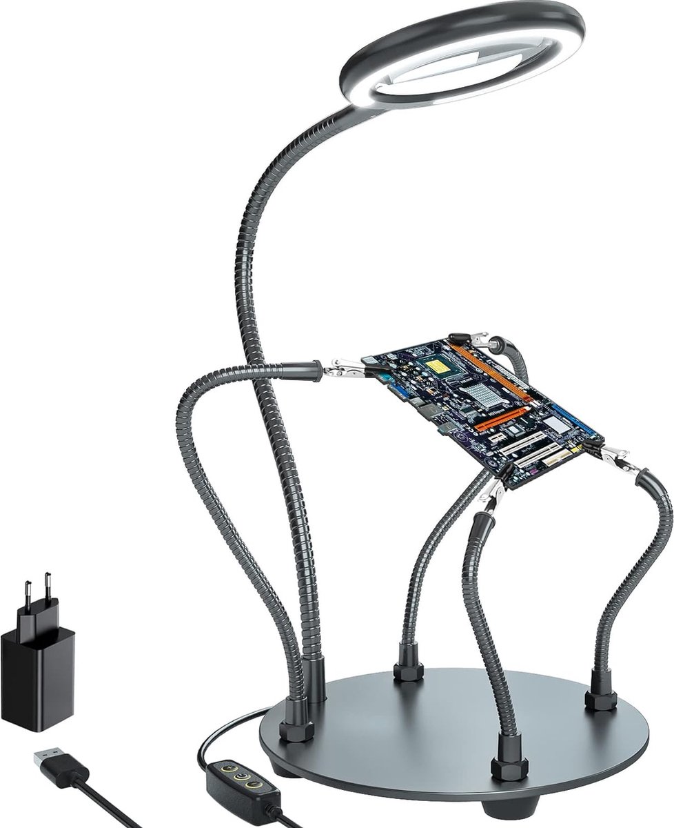 Vergrootglas Met LED Verlichting - USB Leesloep Met Verstelbare Stand en Millimetermaat - Vergrootlamp Met Flexibele Arm - Handheld Vergrooter