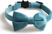 Kattenhalsband met strik Blauw Velvet - Katten halsband - met strik - velvet - blauw - veiligheidssluiting
