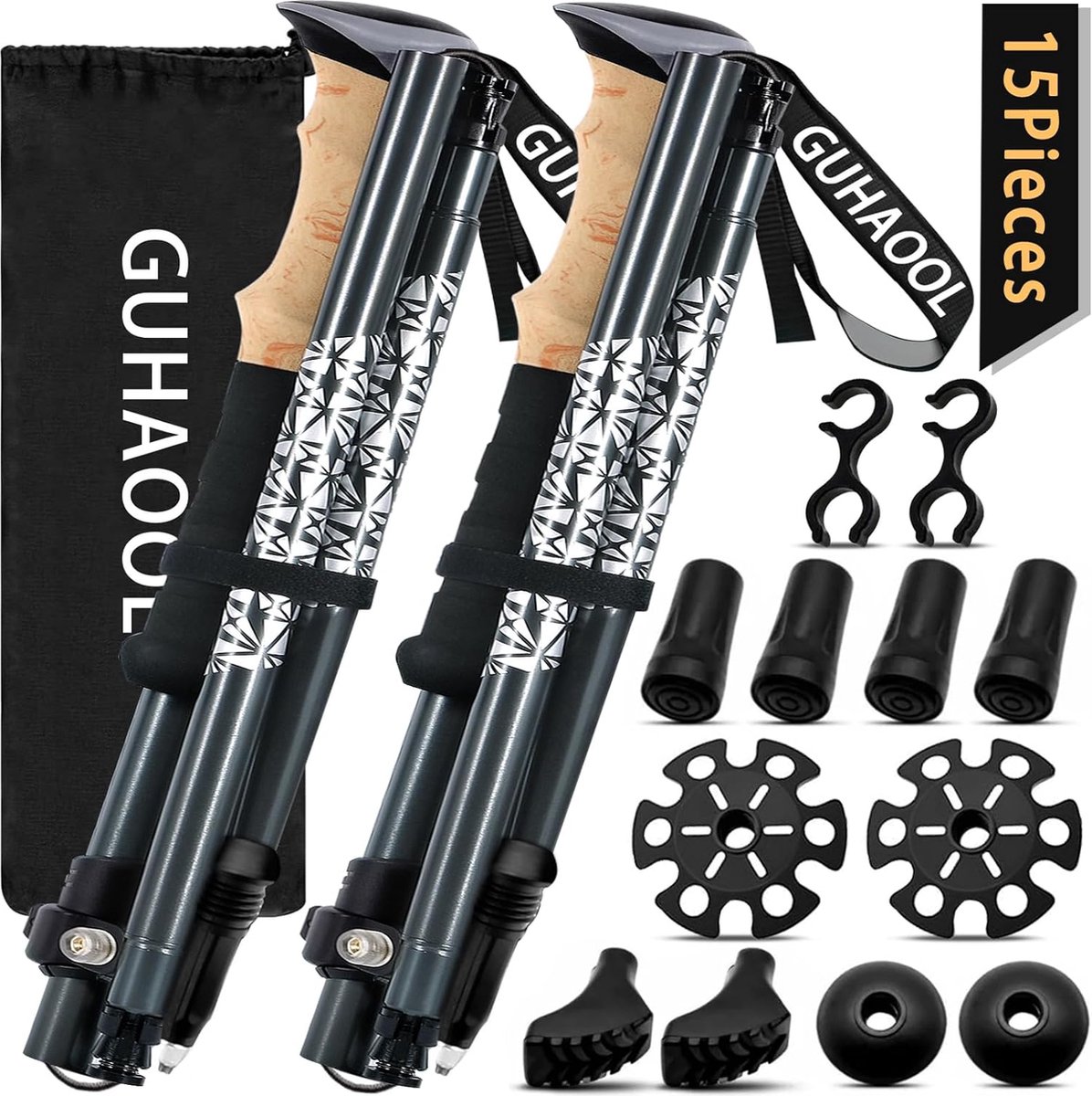 wandelstokken, trekkingstokken, telescopische wandelstokken carbon & aluminium met kurken handvat