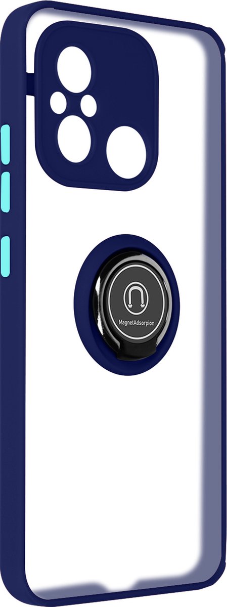 Bi-materiaal Case geschikt voor Xiaomi Redmi 12C Ring Stand-Functie Blauw