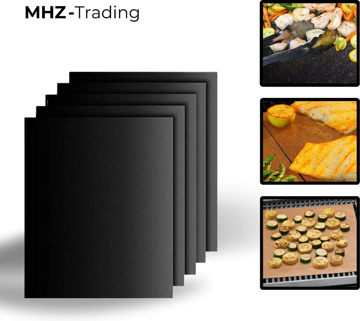 Ovenmat - Set van 5 - Non-stick bakmat - Zwart -Deeg mat - Keuken Accessoires - Bakmatten - Herbruikbaar - Oven Bakmat - Anti aanbak laag