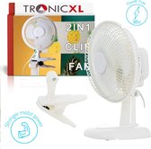 TronicXL 2in1 Mini-ventilator met clip en standaard - 30 W, 230 V - tafelventilator met netstekker – netvoeding – stroomkabel - hij past overal - afkoelen van de lucht