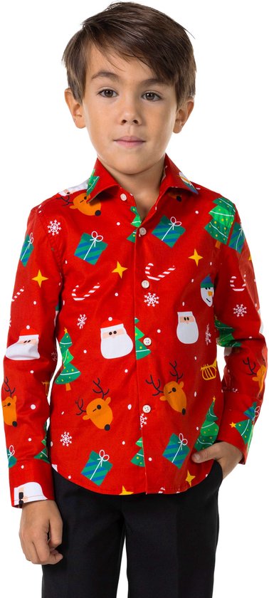 OppoSuits SHIRT LS Festivity Red Boys - Kids Overhemd - Kerstshirt - Rood - Maat 6 Jaar