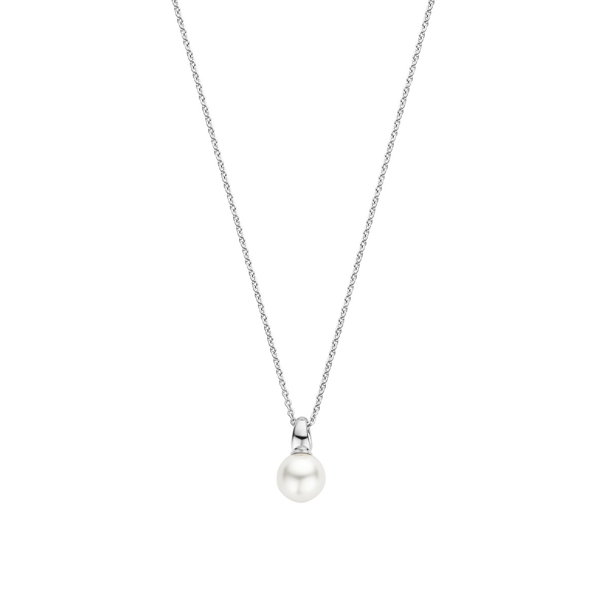 TI SENTO Dames Ketting - 925 zilver - Wit parel - Maat 42 - 34037PW