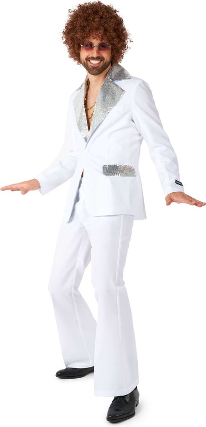 Costume Disco Suitmeister - Costume Saturday Night Fever - Comprend une veste et un pantalon évasé - Wit - Taille : S
