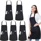 2 verstelbare schorten, dames kookschort, keukenschort met 2 zakken, geschikt voor koken, bakken, schilderen, huishoudelijke klusjes (zwart, katoen)