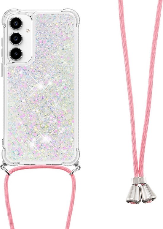 Foto: Coverup hoesje geschikt voor samsung galaxy a55 hoesje coverup liquid glitter back cover met koord wit