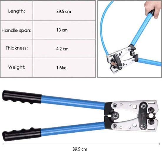 Teeno Krimptang 60 professionele bevestigingskits - AWG 10-0, 6/10/16/25/35/50 mm² multifunctionele tang voor kabelsnijden met stansen, elektrische connectoren (hydraulische krimptang