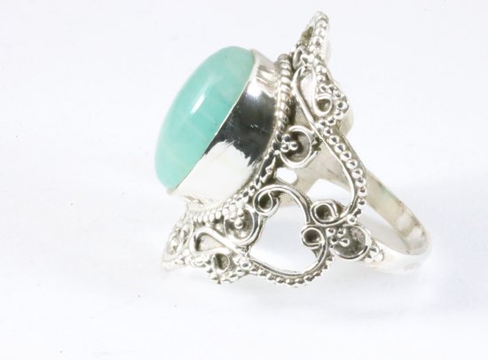 Bague en argent repoussé avec amazonite verte - taille 18