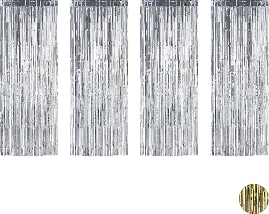 Relaxdays 4x deurgordijn folie zilver - folie gordijn - glitter gordijn - feest - 250 cm