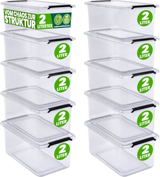 DEUBA Opbergbox Set de 10 - 2l Sans BPA Empilable - 19,5x15x11,5cm