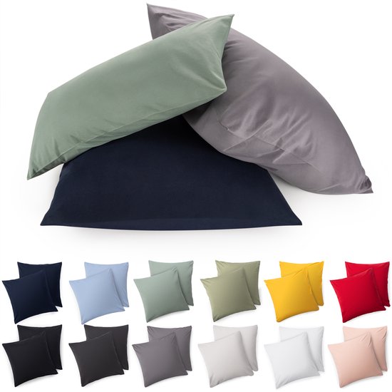 Taies d'oreiller - Set De 2 Taies D'Oreiller - Housse De Coussin En Jersey Super Doux Premium - 100% Katoen - 80 x 80 cm - Zwart