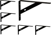 Relaxdays metalen plankdragers - set van 6 - moderne schapdragers - stalen plankbeugels - zwart