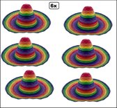 6x Sombrero Fiesta Rainbow - regenboog - mexico carnaval mexicaan thema party hoed hoofddeksel optocht pride feest landen