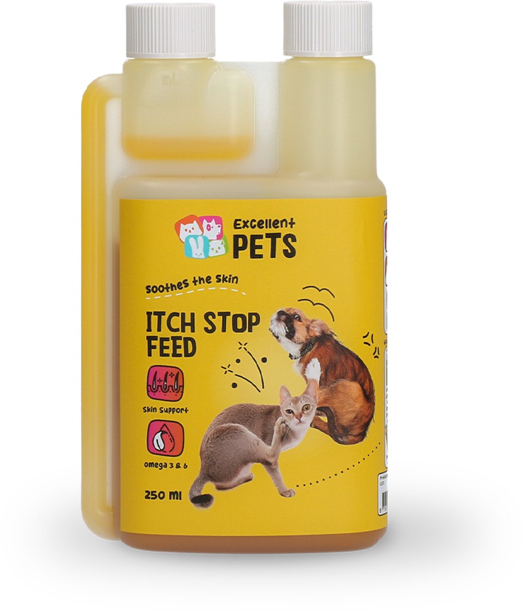 Excellent Itch Stop Feed Dog & Cat - Huidverzorging dieren - Vachtverzorging - Plantaardige Oliën - 250 ml - Holland Animal Care