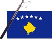 Landen vlag Kosovo - 90 x 150 cm - met compacte draagbare telescoop vlaggenstok - zwaaivlaggen