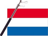 Landen vlag Nederland - 90 x 150 cm - met compacte draagbare telescoop vlaggenstok - zwaaivlaggen