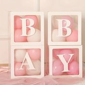 Baby Box Ballonnen - Jongen - Wit & Roze Ballonnen - Gender reveal & Babyshower - Versiering & decoratie - 30x30x30 CM.