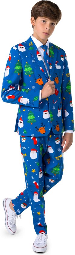 OppoSuits Festivity Blue - Tiener Pak - Kerst Outfit - Blauw - Maat 10 Jaar