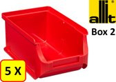 5 x Magazijnbak - grijpbak - stapelbak Allit - ProfiPlus Box 2 - 0,6 L - PP - rood