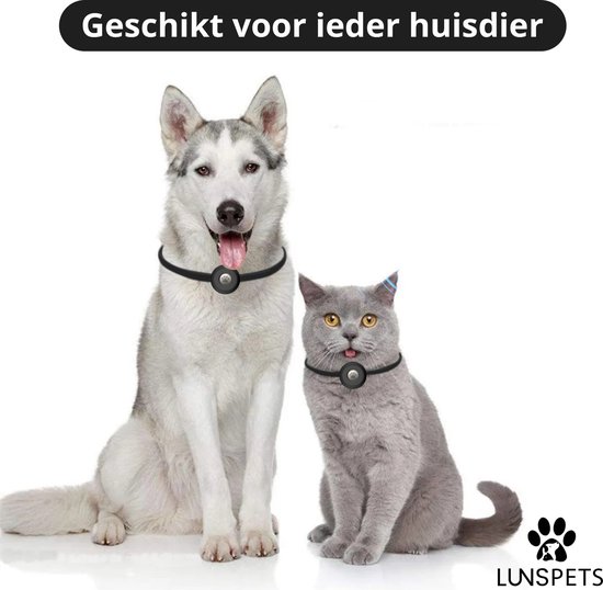 Lunspets Airtag houder voor Hond en Kat - Halsband hond & Halsband kat - Veilig en duurzaam - Waterbestendig - Zwart - Lunspets