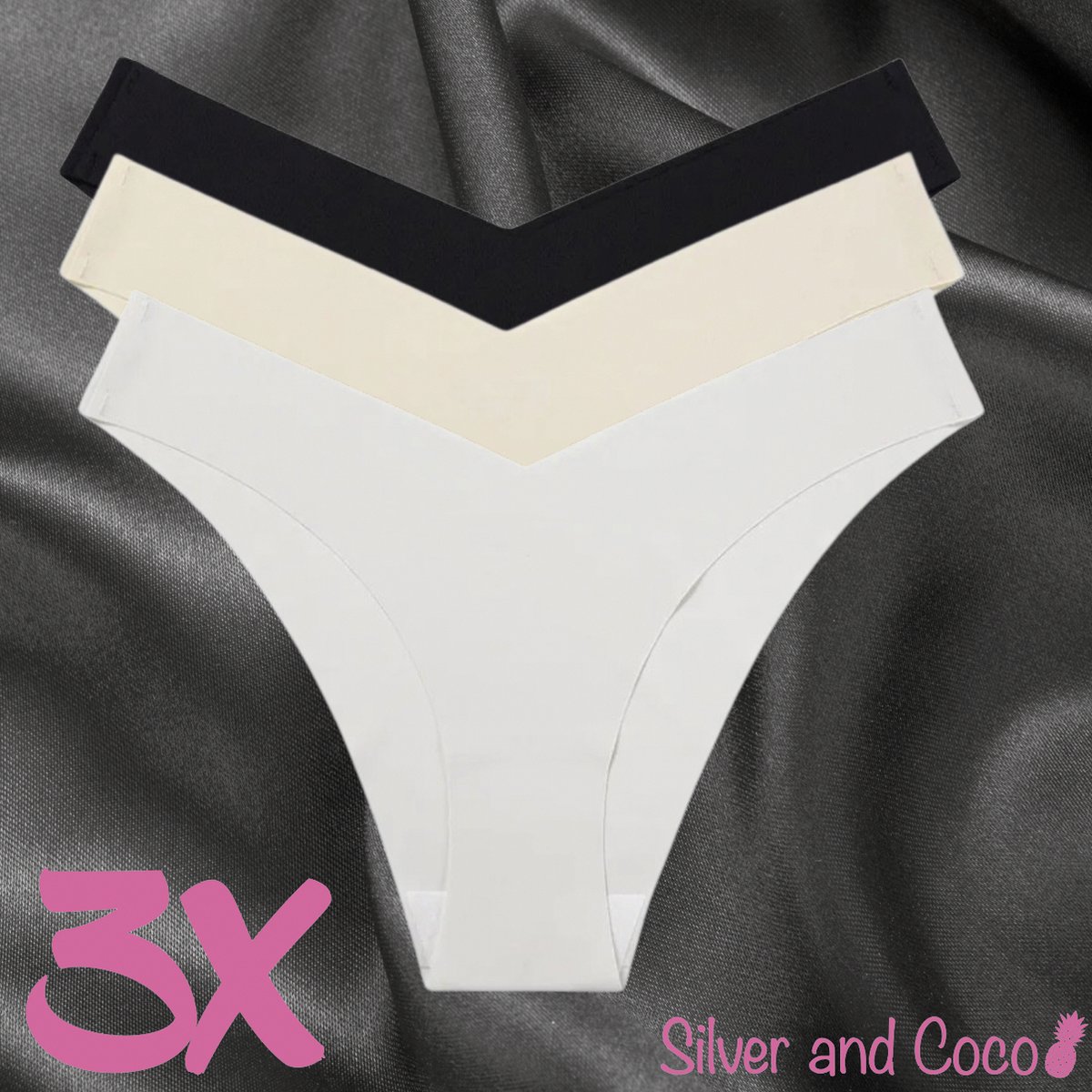 SilverAndCoco® - 3 stuks Naadloze Onderbroeken / Seamless Broekje Dames / Zacht Brazilian Slipje / Naadloos Stretch Ondergoed Vrouw / Hipster Dames Lingerie Onderbroek Slip Black Nude - Zwart Beige Wit / Small