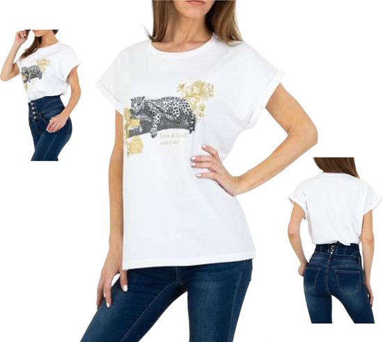 T-shirt Glo-story blanc léopard pailleté 3XL