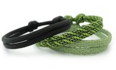 Paracord armbandjes voor heren set van 3 met verstelbare schuifknoop vanaf 17 cm in zwart en neon groen met reflector