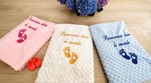 Personalized blue baby blanket, footsteps embroidered