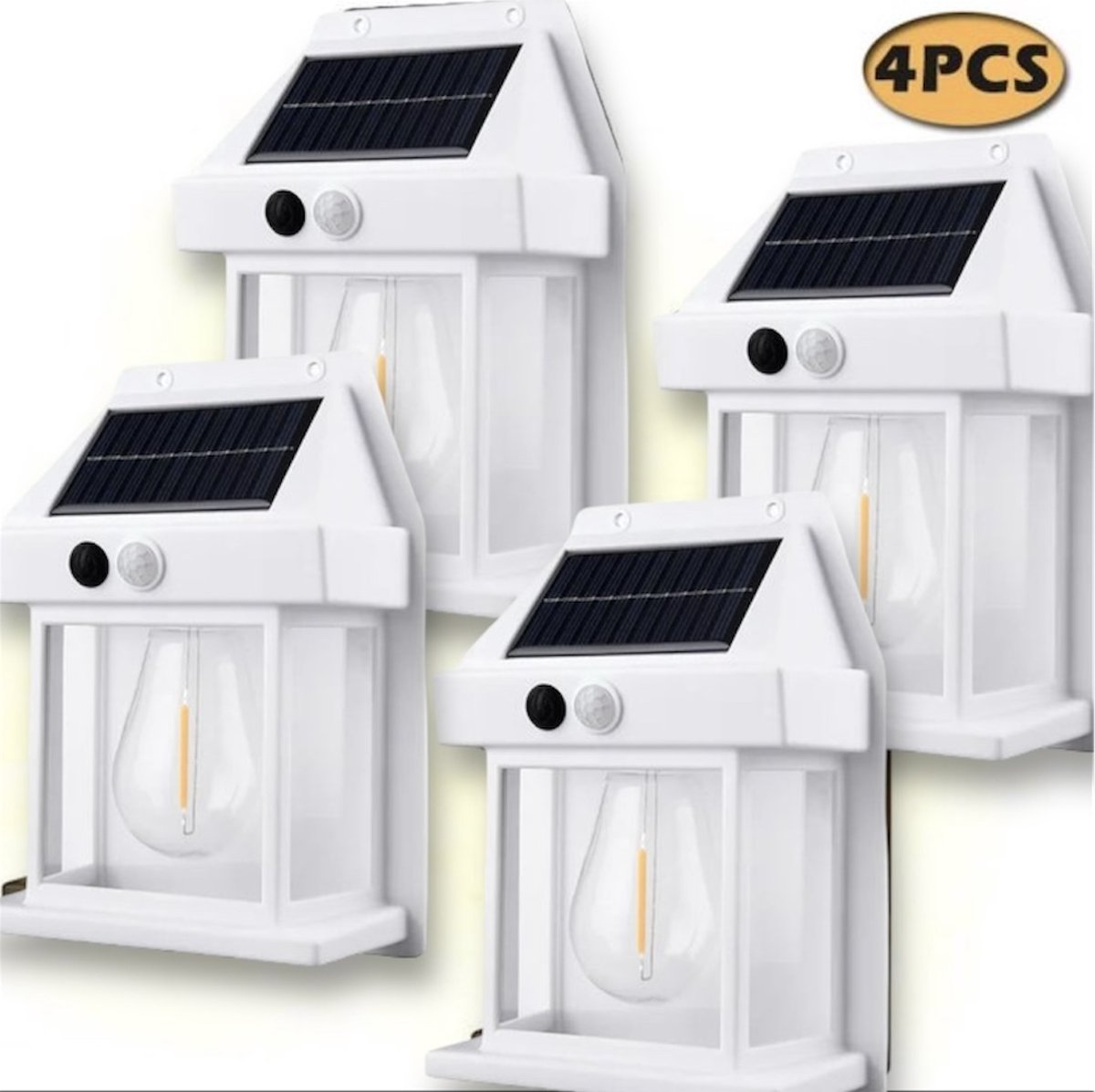 HDJ SolarGlow Wandlamp - Wit - Set van 4 Stuks - Bewegingssensor - LED - Waterdicht - Buiten & Tuin sensor - Buitenverlichting op Zonne-energie - Stijlvolle Verlichting voor Buiten