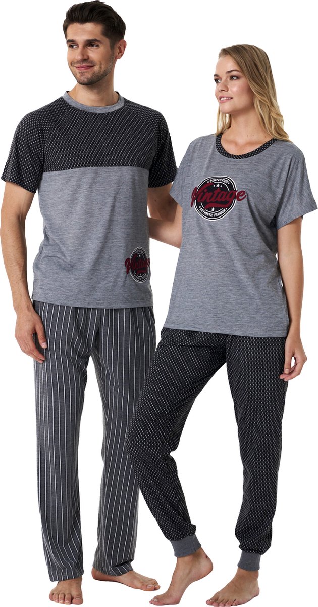 Feyza - Bijpassende Pyjamas Voor Koppels, Korte Mouwen, Heren, Rookgrijs - L