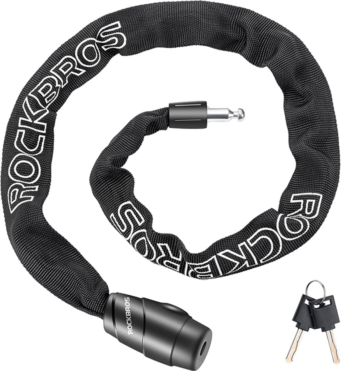 ROCKBROS Fietsslot 95cm/15.61mm Fietskettingslot hoog Beveiligingsniveau met 2 sleutels waterdichte hoes voor Fiets, Motor, E-bike Zwart