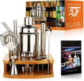 Mima®Cocktail Set 16-Delig - Incl. Opbergrek - Cocktail Shaker - RVS - Silver- Vaatwasserbestendig- Cadeau