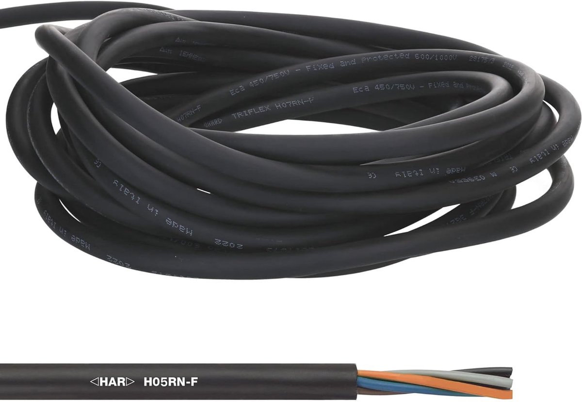 Image of 10 meter Lapp 1600250 H05RN-F 2x0,75 mm² flexibele rubberen kabel I UV-bestendig I robuust I oliebestendig I dunne rubberen kabel zonder aardgeleider voor draagbare apparaten en elektrische decoratie zwart