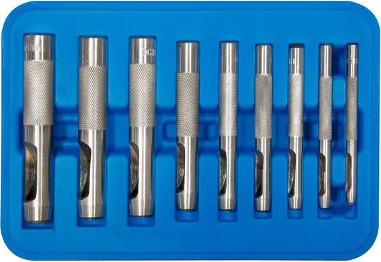 SW-Stahl 95080L jeu de poinçons 9 pièces I jeu de poinçons 3-12 mm dans une cassette en plastique I jeu de poinçons pour le travail du cuir, la fabrication de bijoux, l'artisanat et la réparation