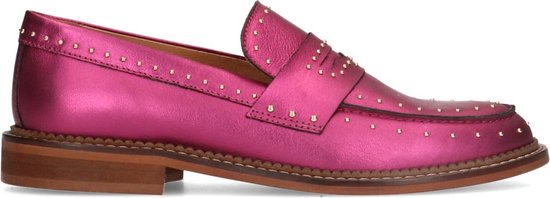 Manfield - Dames - Roze metallic leren loafers met studs - Maat 37