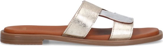 Manfield - Dames - Goudkleurige metallic leren slippers