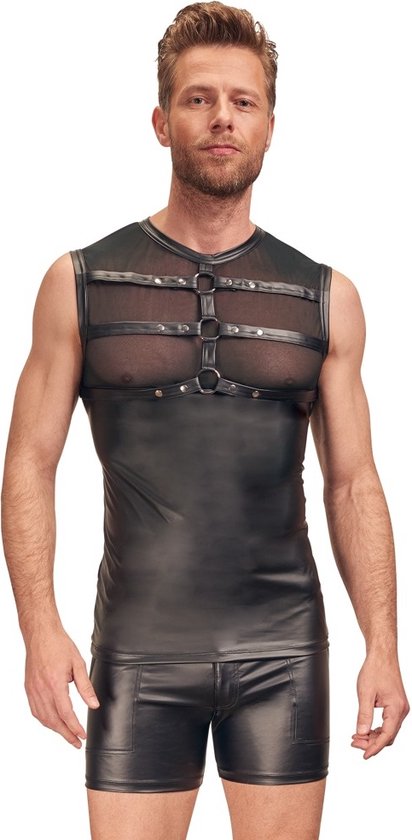 Mesh Fetish Wetlook Top met Harnas