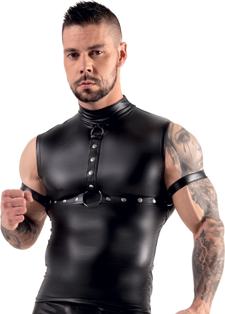 Goedkoopste Bondage Wetlook Top met Torso Harnas