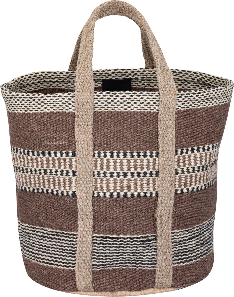 PTMD Toccara Brown jute round basket lines pattern S