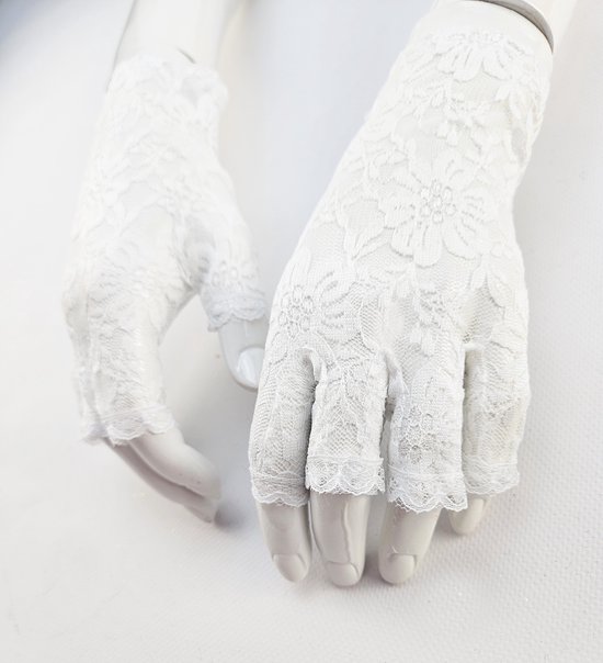 BamBella® - Handschoenen Wit kant Kort - dames - Vingerloos