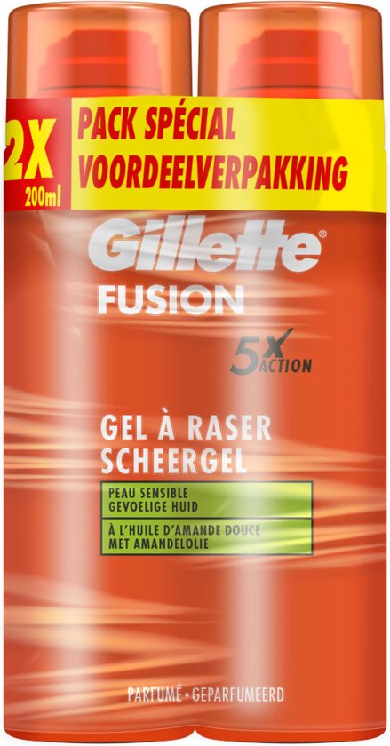 Gillette Fusion - Gel À Raser - Pour Peaux Sensibles - À L’Huile D’Amande Douce - 2 x 200ml
