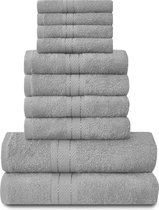 Handdoeken Familie Bale Set - 10st 100% Katoen, 4x Gezicht 4x Hand 2x Badhanddoeken Badkamer Accessoires (Zilver)