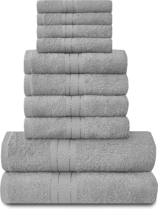 Handdoeken Familie Bale Set - 10st 100% Katoen, 4x Gezicht 4x Hand 2x Badhanddoeken Badkamer Accessoires (Zilver)