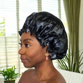 Luxe Grote Douchemuts / Shower cap / Douchekapje / Douche cap voor vol haar / krullen / afro AfricanFabs® - Zwart