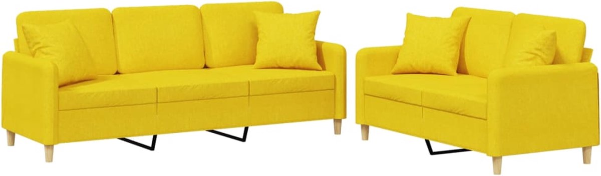 vidaXL - 2-delige - Loungeset - met - kussens - stof - lichtgeel